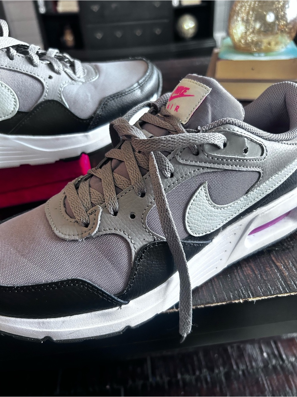 Nike Women’s Gray, Black & White Lace-Up Sneakers with Pink Accents
